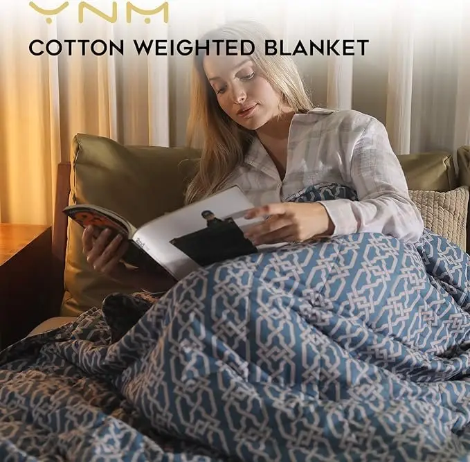 YnM Weighted Blanket — Organic Long Stapled Cotton Material with Premium Glass Beads (Infinite, 48''x72'' 15lbs), Suit for One Person(~140lb) Use on Twin/Full Bed