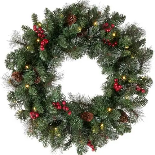 National-Tree-Company-Pre-Lit-Artificial-Christmas-Wreath,-Frosted-Berry