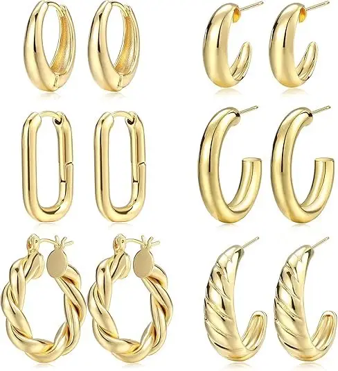 6-Pair 14K Gold Stud Earrings Set