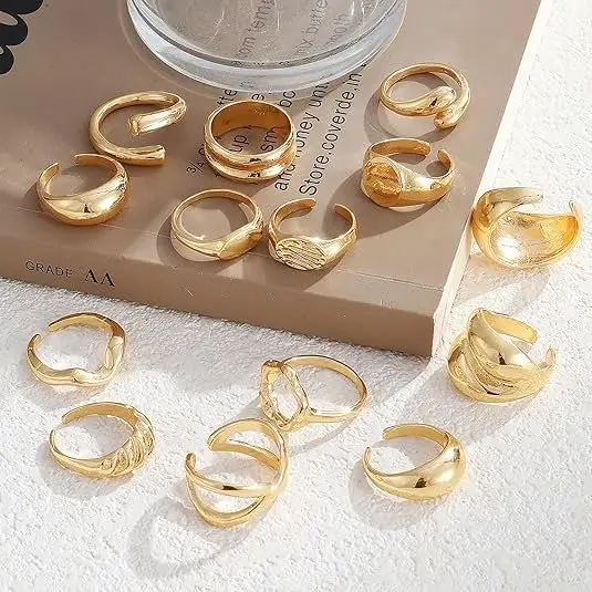IFKM Gold Chunky Rings Set