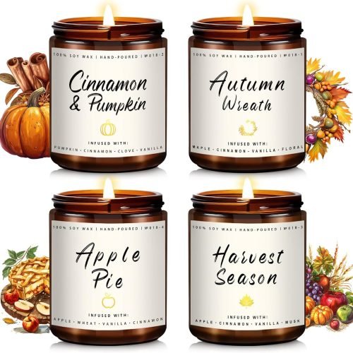 Fall Candles 4 Pack Scented Candles, Soy Wax Candle Gifts
