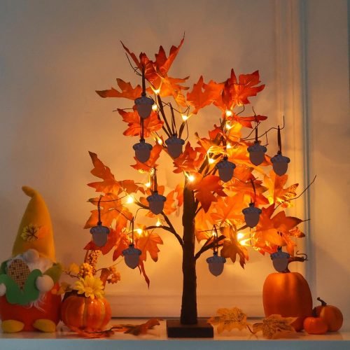 Lighted Fall Maple Leaves Tree with 24LT Lights